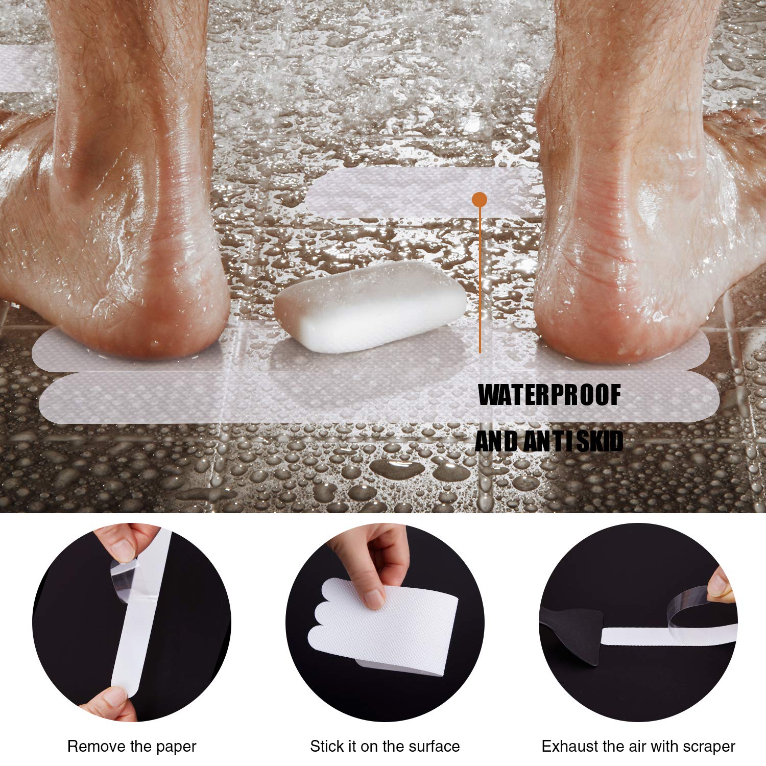 Secopad Anti Slip Shower Stickers 24 Pcs Safety Bathtub Strips Adhesive Decals With Premium Scraper